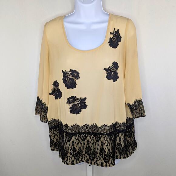 BKE Blouse Women Medium Beige Sheer Lace Romantic Floral Soft Girl Y2K - Picture 9 of 10